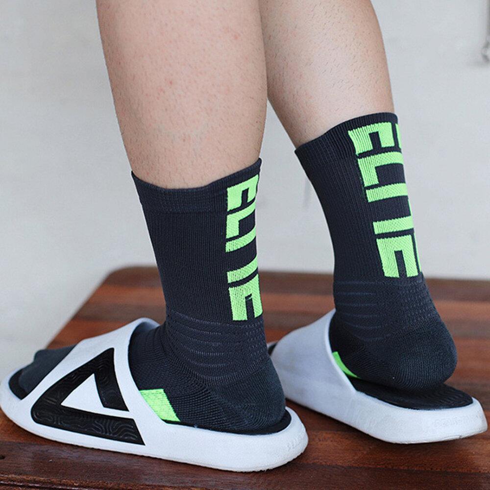 Men Cotton Slash Letter Pattern Sport Breathable Anti-slip Mid-length Tube Socks - Trendha