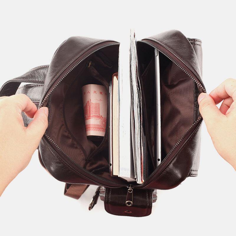 Men Genuine Leather Multifunction Multi-Carry Outdoor Travel Cowhide Crossbody Bag Backpack - Trendha