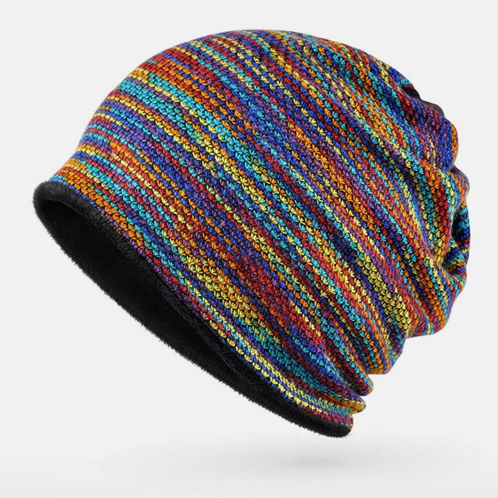 Unisex Plus Velvet Warm Thick Outdoor Mixed Color Casual Personality Brimless Beanie - Trendha
