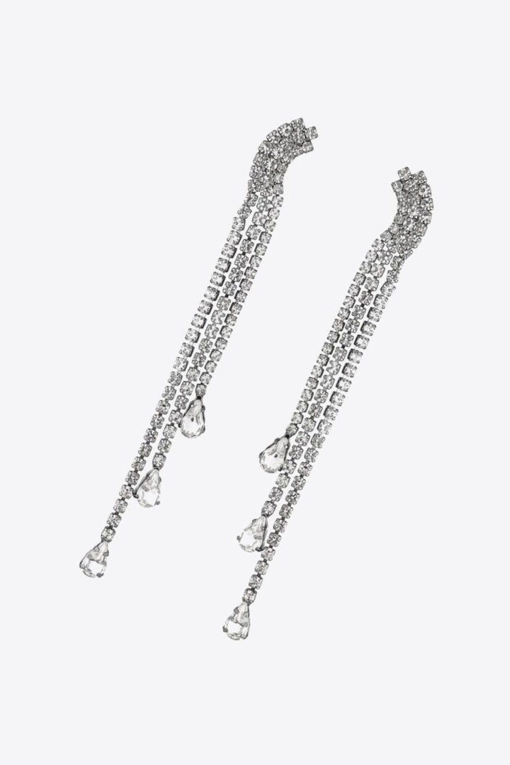 Glass Stone Fringe Dangle Earrings - Trendha