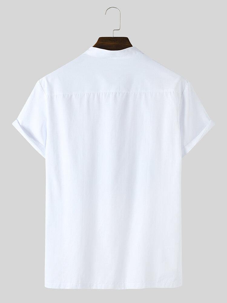 Mens Solid Color Short Sleeve Basics Henley Shirt - Trendha