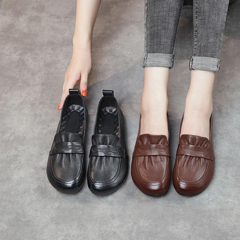 Fashion Women's Retro Leather Soft Sole Shoes - Trendha