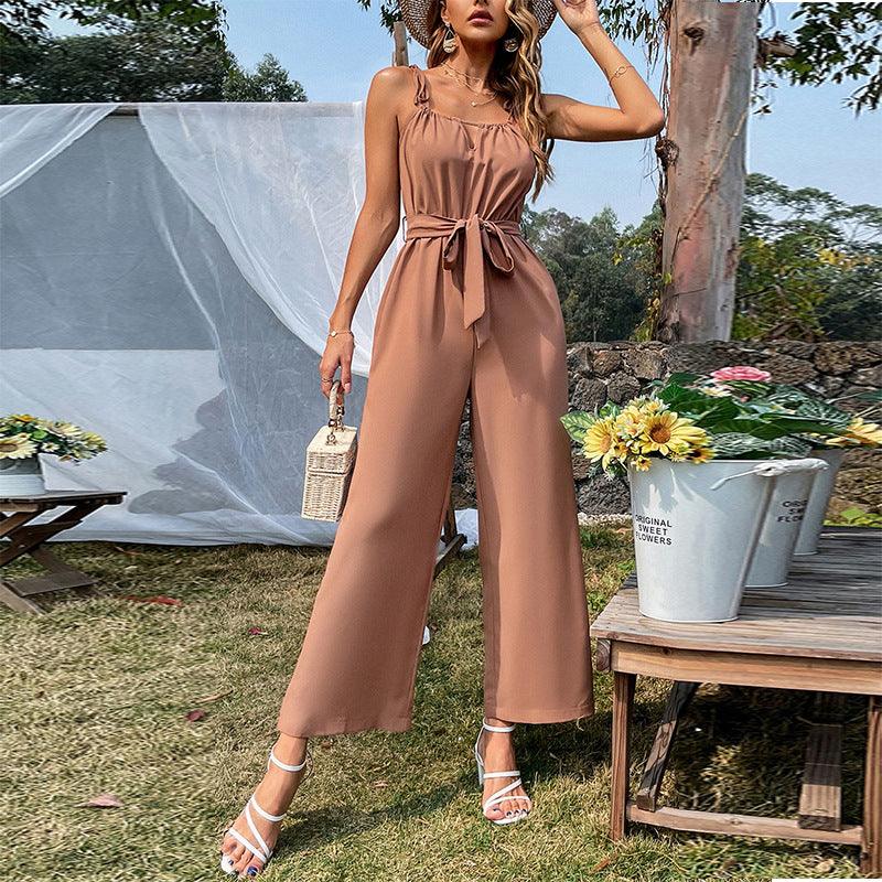 Sexy Cutout Belt Sling Wide-Leg Jumpsuit - Trendha