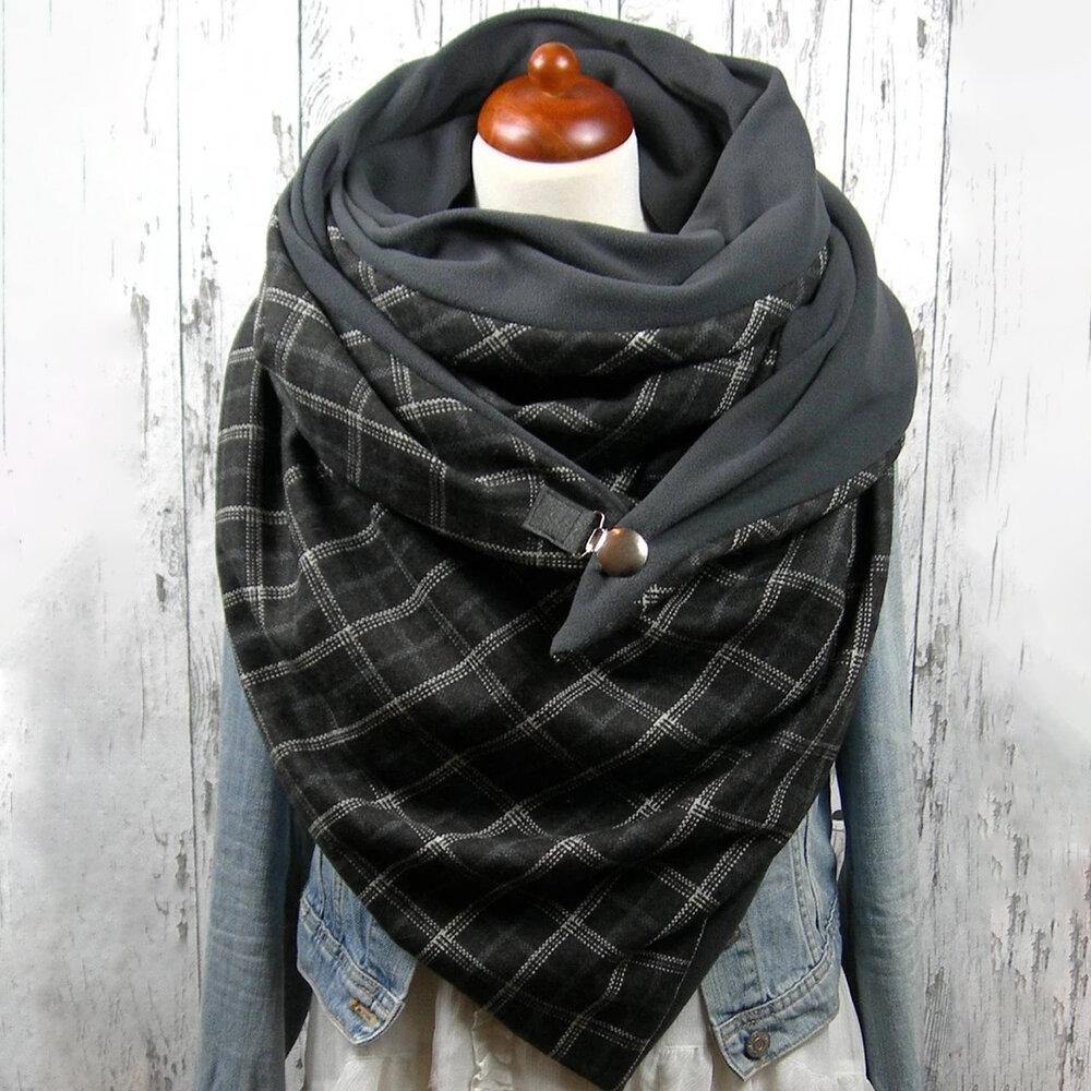 Women Cotton Plus Thick Keep Warm Winter Outdoor Casual Stripes Lattices Pattern Multi-purpose Scarf Shawl - Trendha
