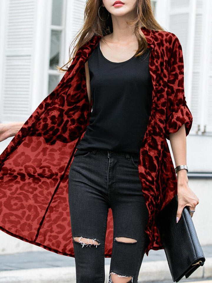 Long Sleeve Thin Light Chiffon Leopard Leisure Cardigan For Women - Trendha
