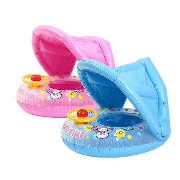 Inflatable Sunshade Baby Kids Water Float Seat Boat Swimming Ring Pool Fun - Trendha