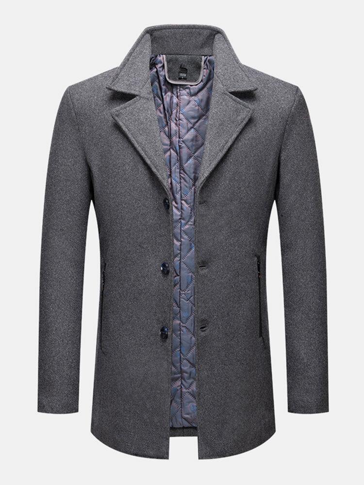Mens Business Single-Breasted Solid Color Woolen Cloth Trench Coats - Trendha