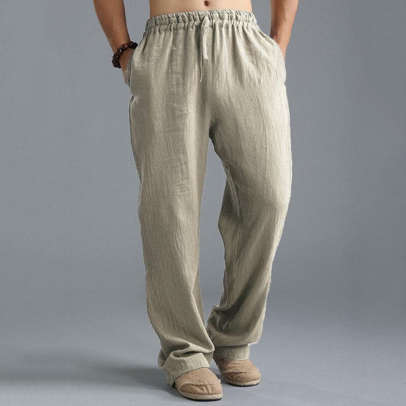 Mens Vintage Casual Baggy Solid Color Drawstring Chinese Style Loose Pants - Trendha