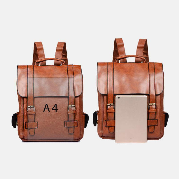 Men Faux Leather Retro Business Outdoor Waterproof Large Capacity School Bag Backpack - Trendha