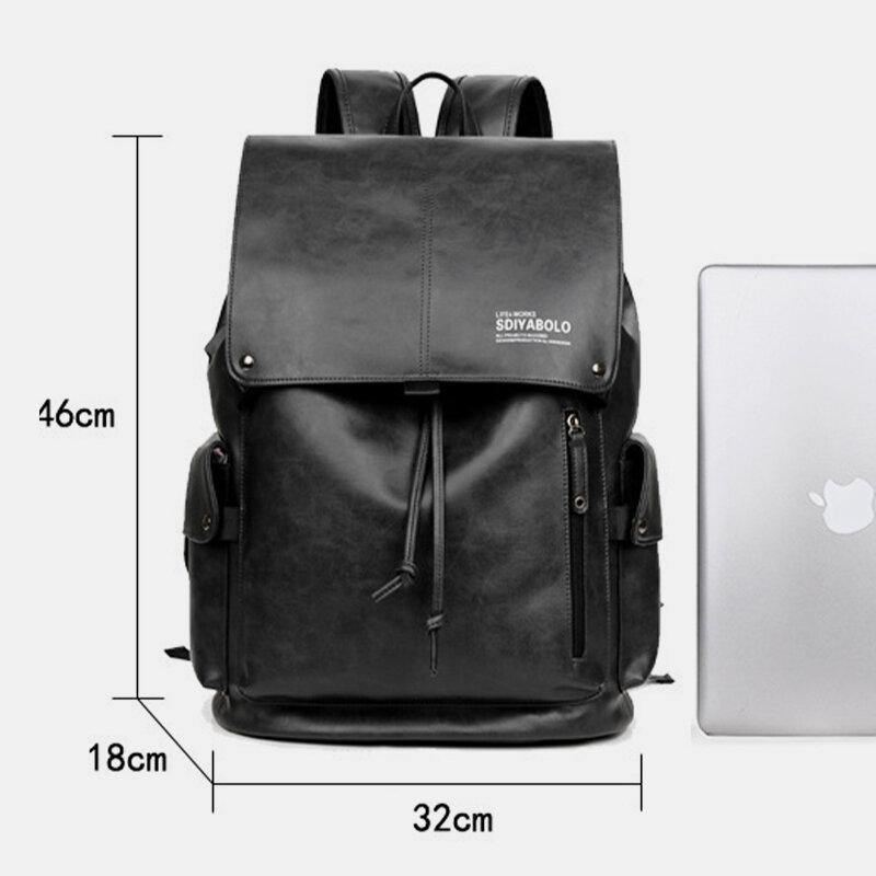Men Faux Leather Large Capacity Waterproof 13.3 Inch Laptop Bag Travel Bag Backpack With USB Charging - Trendha