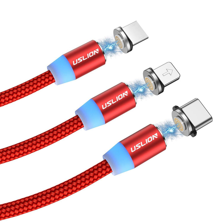 USLION 360 Degree Rotate Round Magnetic LED TPE Fast Charging 3A 1M Type-C Micro USB Data Cable for Samsung S10+ Note8 HUAWEI P30Pro - Trendha
