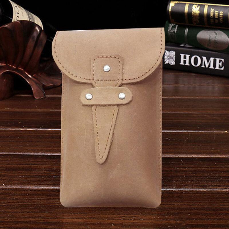 Men Genuine Leather Waterproof Vintage Casual 5.8 Inch Phone Bag Cowhide Waist Bag With Hook - Trendha