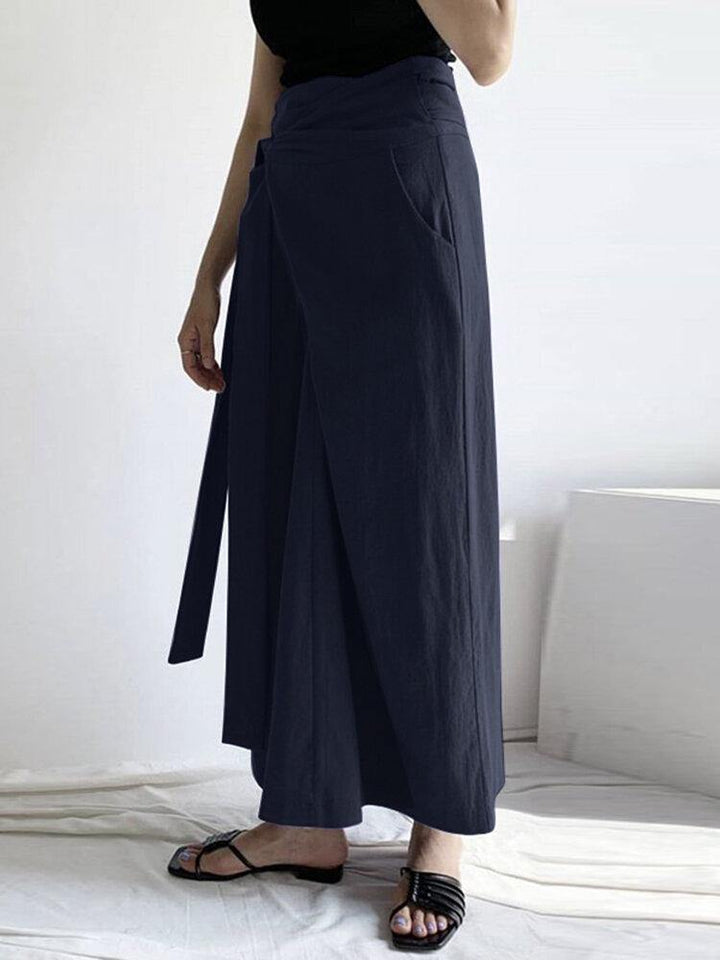 Solid Color Plain Knotted Pocket Long Casual Skirt For Women - Trendha