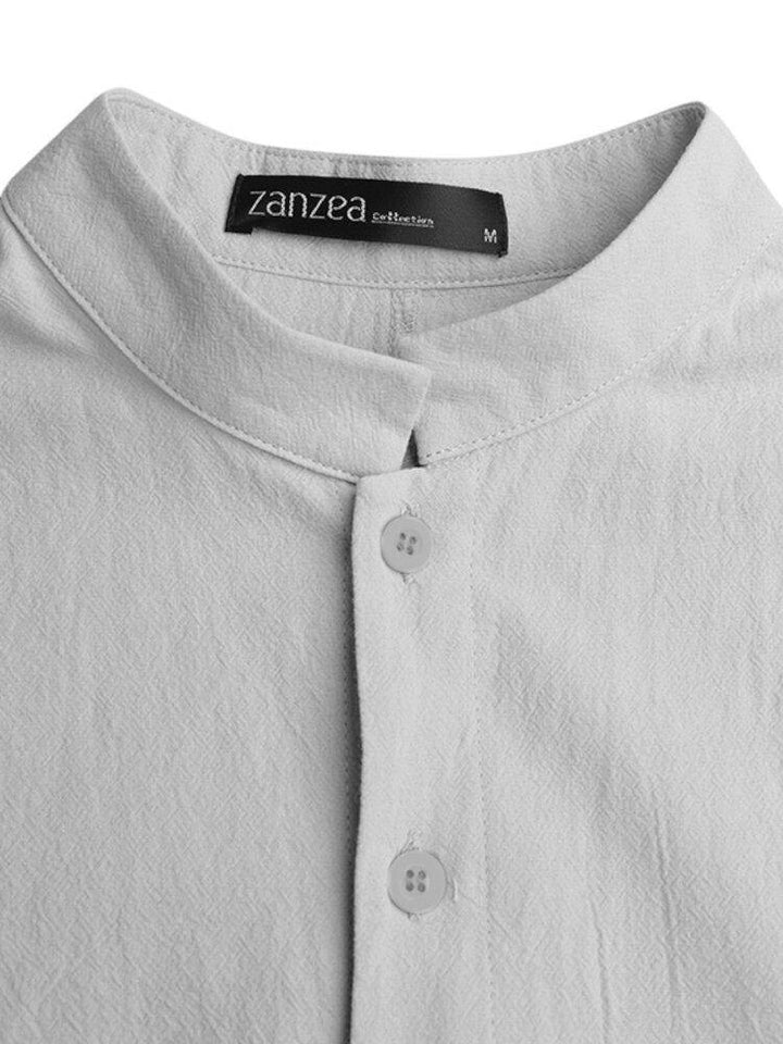 Casual Plain Solid Color Button Stand Collar Long Sleeve Pocket Shirts - Trendha
