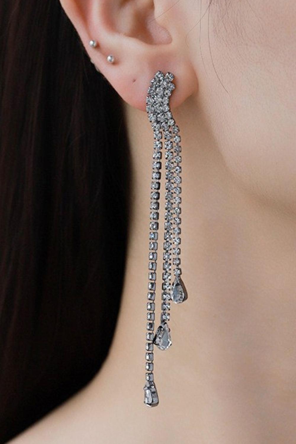 Glass Stone Fringe Dangle Earrings - Trendha