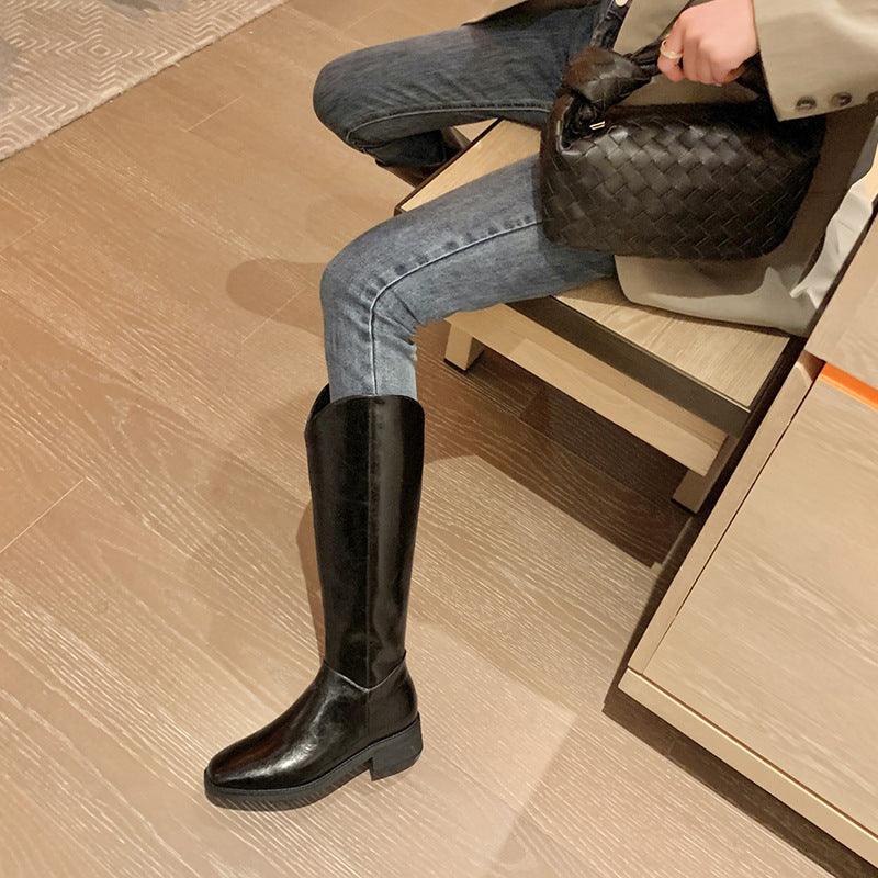 Casual Mid-Heel Retro High-top Knight Boots