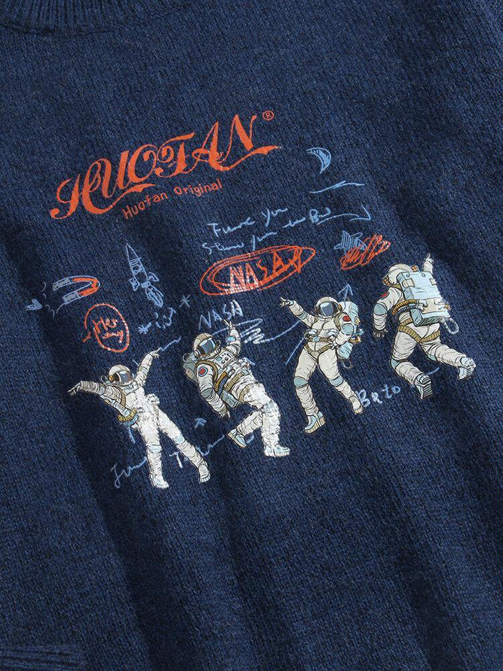 Mens Astronaut Letter Print Crew Neck Knit Casual Pullover Sweaters - Trendha