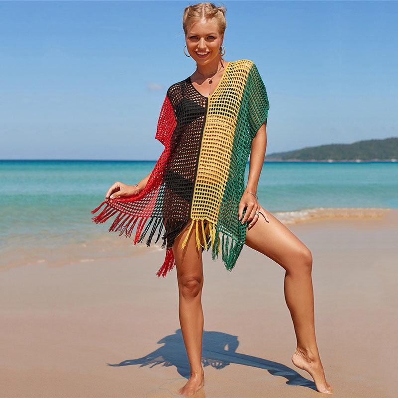 Women's Knitted Colorful Striped Beach Blouse - Trendha