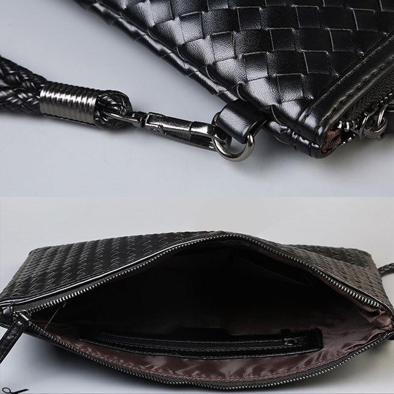 Unisex Faux Leather Woven Pattern Solid Color Business A4 Paper File Bag Envelope Bag Clutch Bag - Trendha