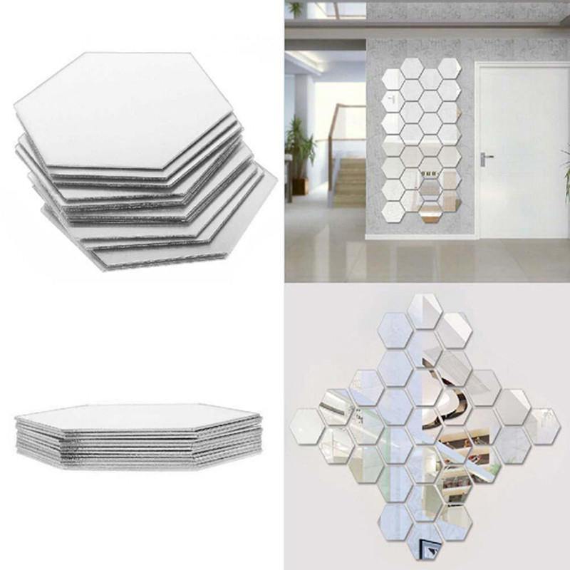 Decorate Your Space with 12Pcs Cute Silver Hexagon Mirror Wall Stickers - Trendha