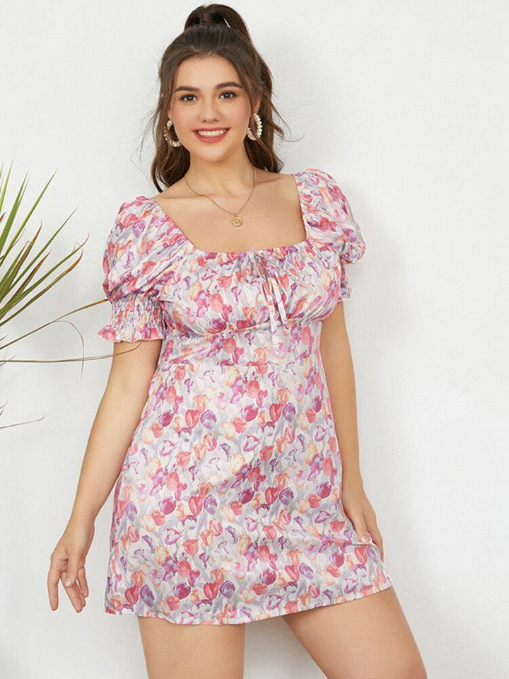 Puff Sleeve Printing Leisure Summer Holiday Dress For Women - Trendha