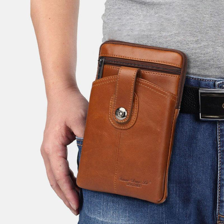 Men Genuine Leather Vintage Multifunctional 6.5 Inch Zipper Hasp Phone Bag Crossbody Bag Waist Bag - Trendha