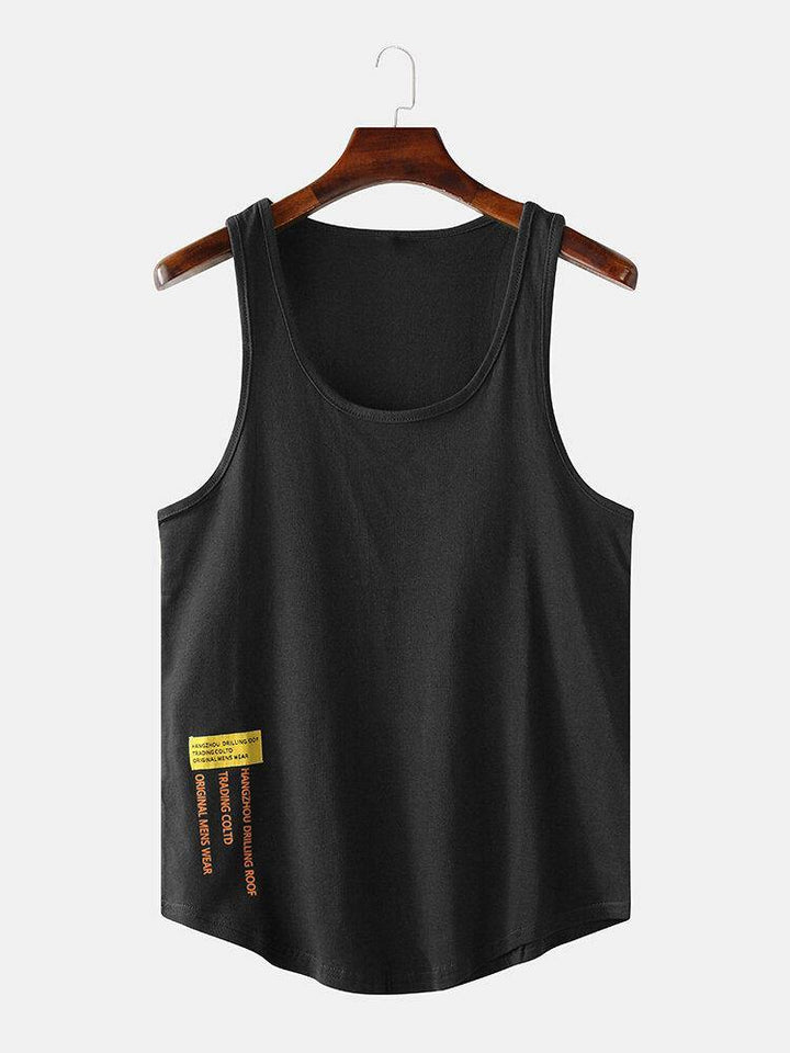 Men Casual Letter Print Solid Color Crew Neck Sleeveless Tank Tops - Trendha