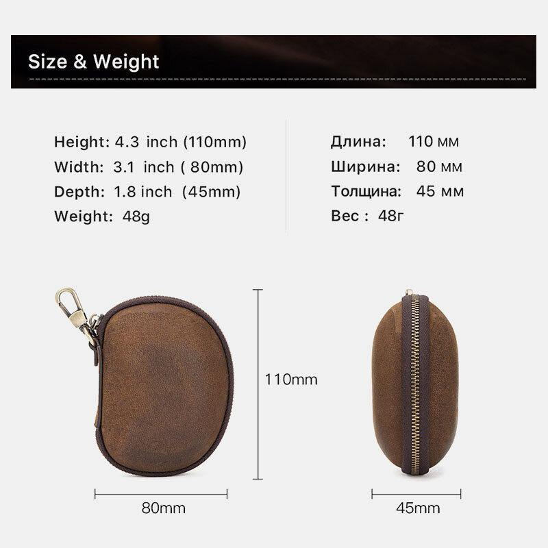 Men Genuine Leather Horse Leather Vintage Mini Zipper Keychain Coin Purse Waist Bag Wallet - Trendha