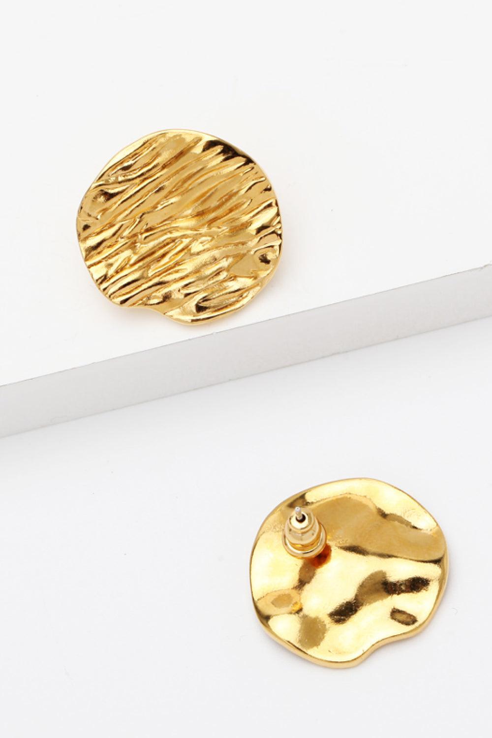 18K Gold-Plated Textured Stud Earrings - Trendha