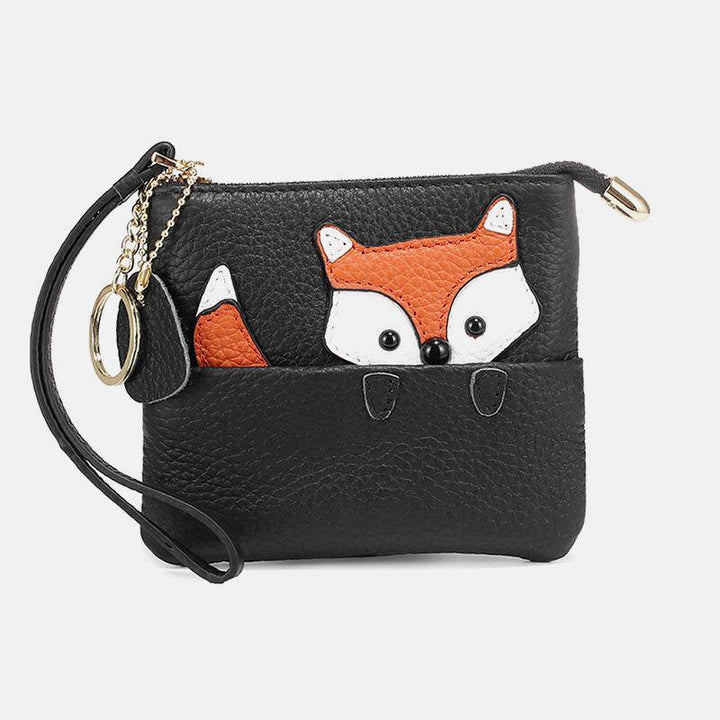 Women Genuine Leather Casual Cute Outdoor Cartoon Animal Fox Pattern Small Coin Bag Wallet - Trendha
