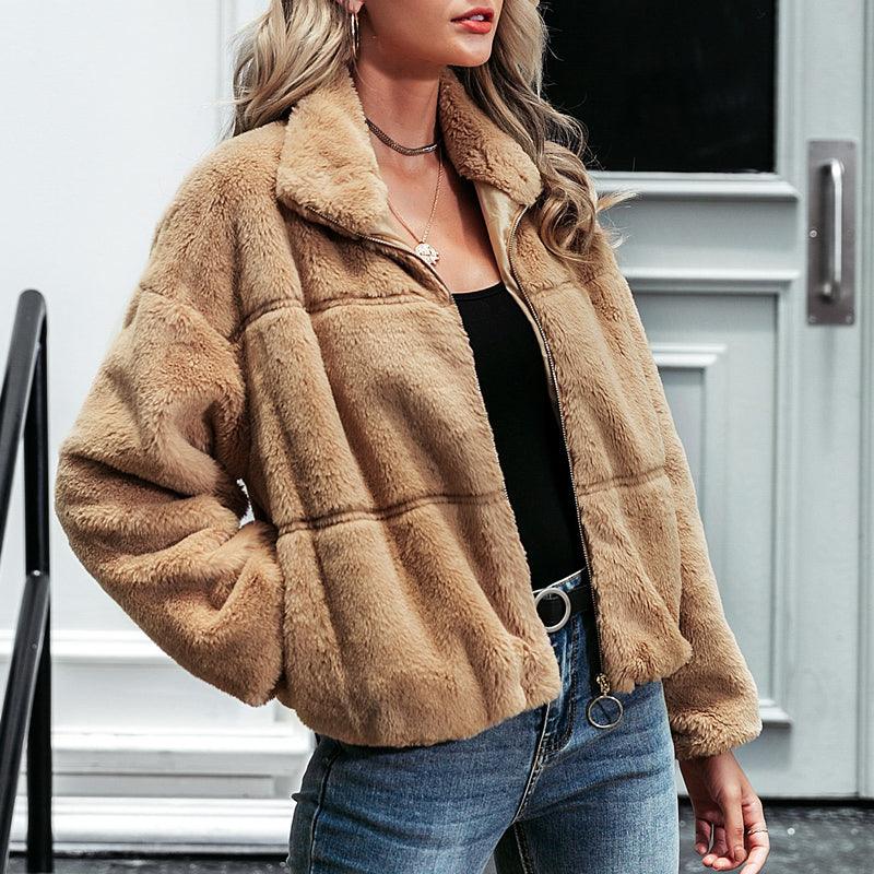 Faux-Fur Zip-Front Short Jacket