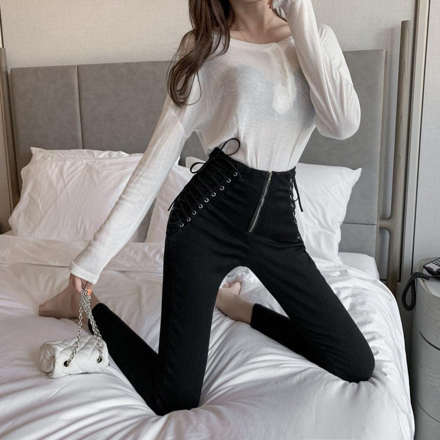High waist jeans slim skinny cropped pencil pants - Trendha