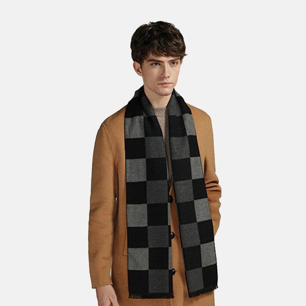 Men Cashmere Casual Universal Business Contrast Color Lattice Pattern Keep Warm Scarf - Trendha