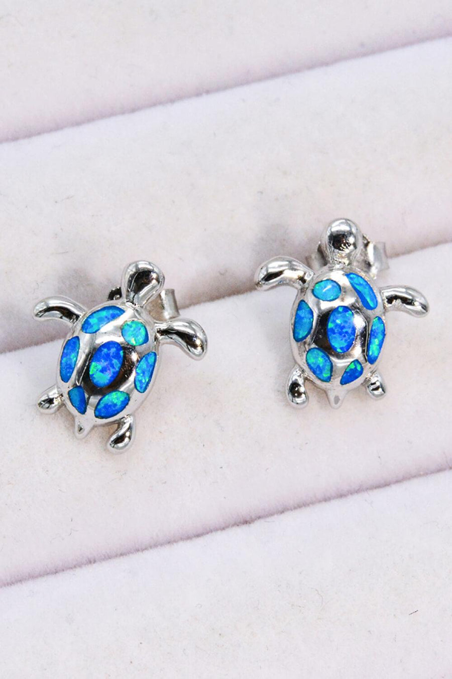 Opal Turtle Platinum-Plated Stud Earrings - Trendha