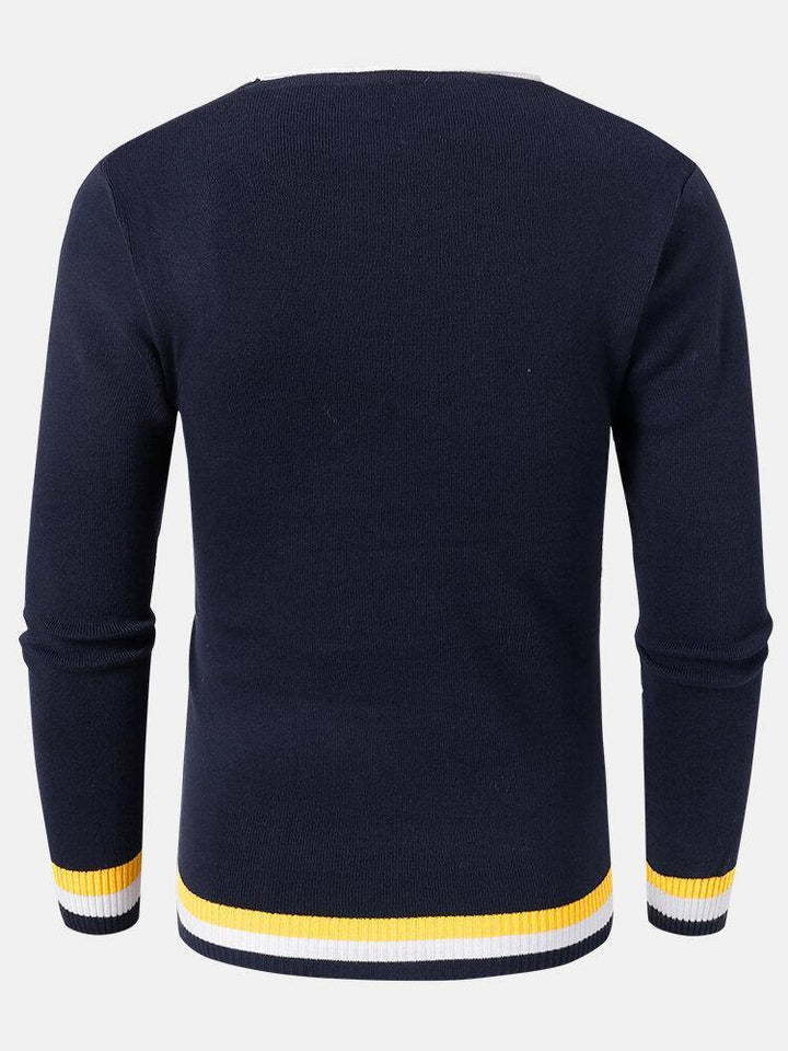 Mens Knitted Contrast Rib Round Neck Long Sleeve Pullover Sweaters - Trendha