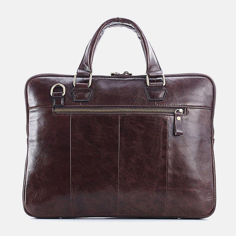 Men Genuine Leather Large Capacity Handbag Business Bag 14-inch ComputerMesssenger Bag - Trendha