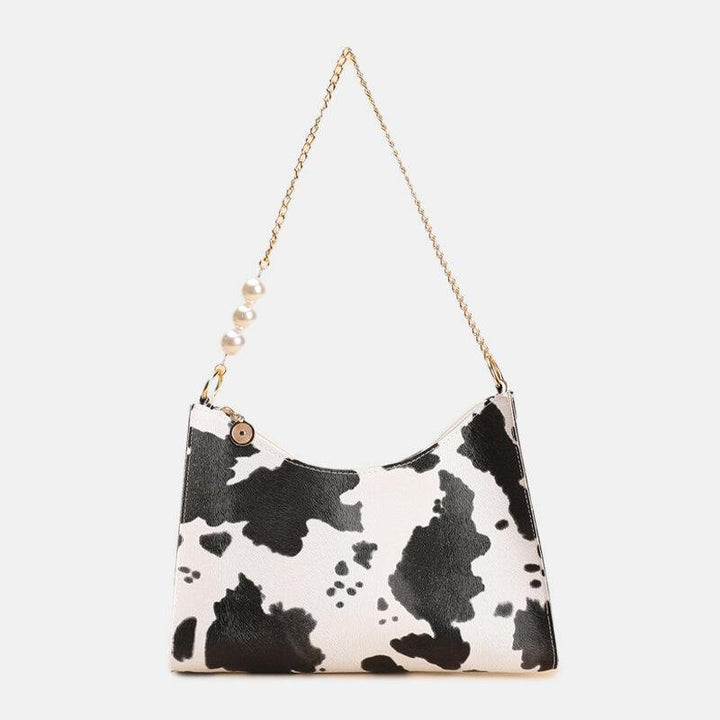 Women Stylish Chain Pearls Decor Exquisite Hardware Cow Pattern Stitch Craft Waterproof Underarm Bag Handbag - Trendha