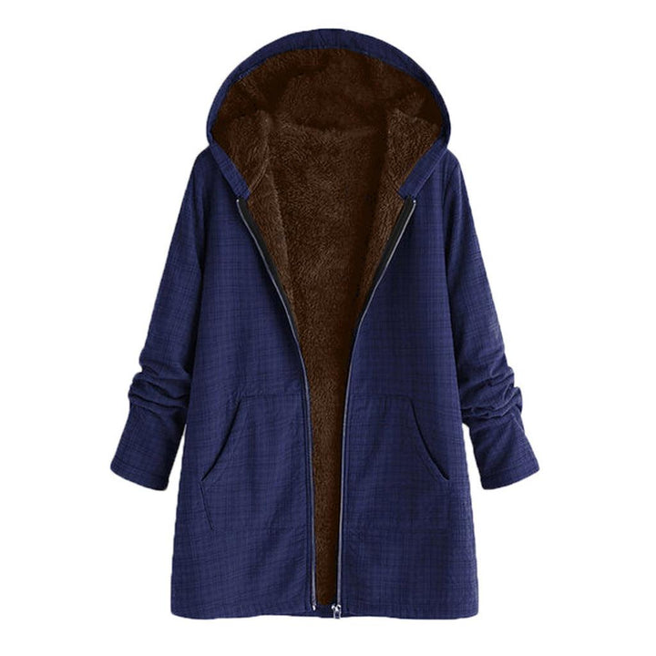 Pure color plus fleece hooded zipper women's jacket - Trendha
