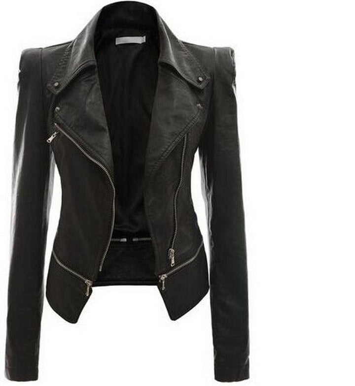 Motorcycle leather jacket jacket zipper two leather jacket - Trendha