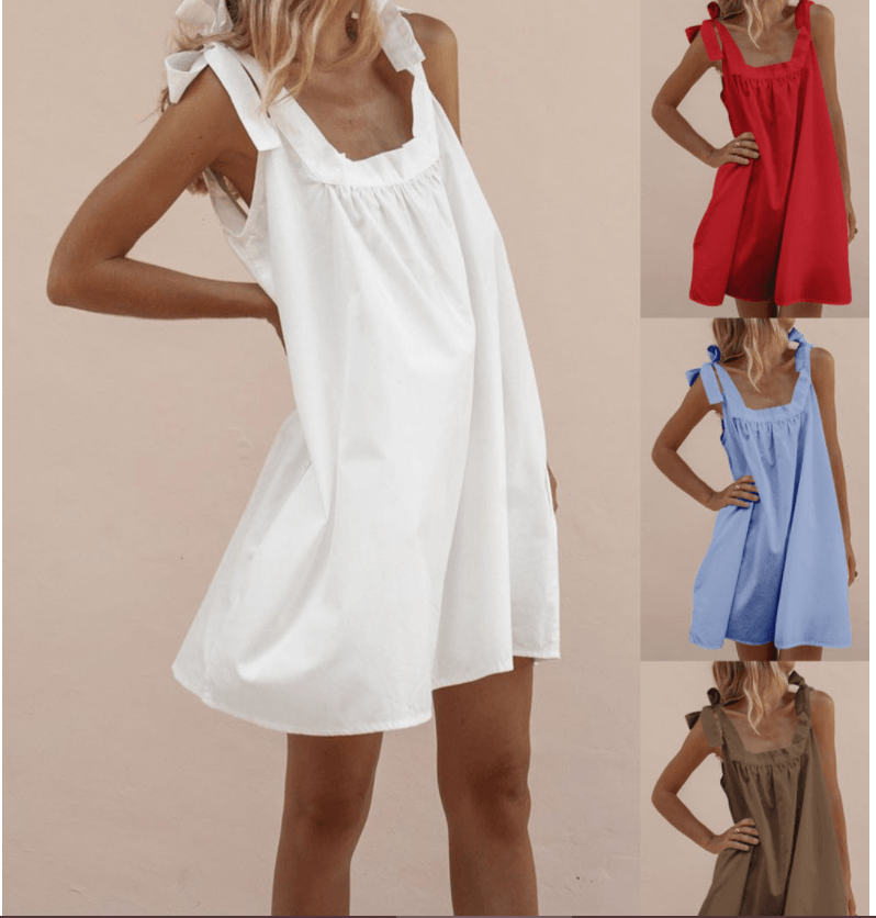 Comfortable A-line dress with suspenders - Trendha