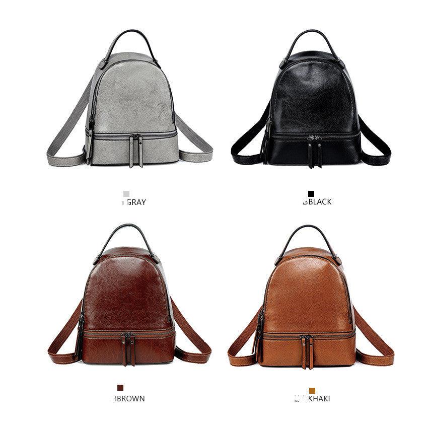 Fashion Temperament Gentle Leather Backpack Fashion Oil Wax Cowhide - Trendha