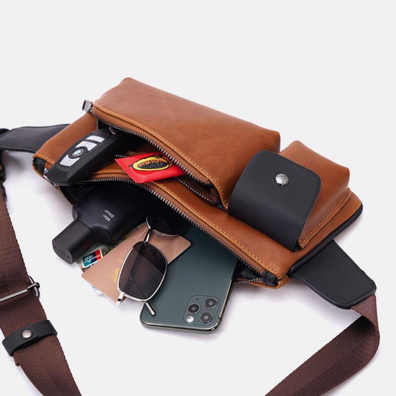 Men Faux Leather Retro Business Casual Multi-carry Waist Bag Chest Bag Sling Bag - Trendha