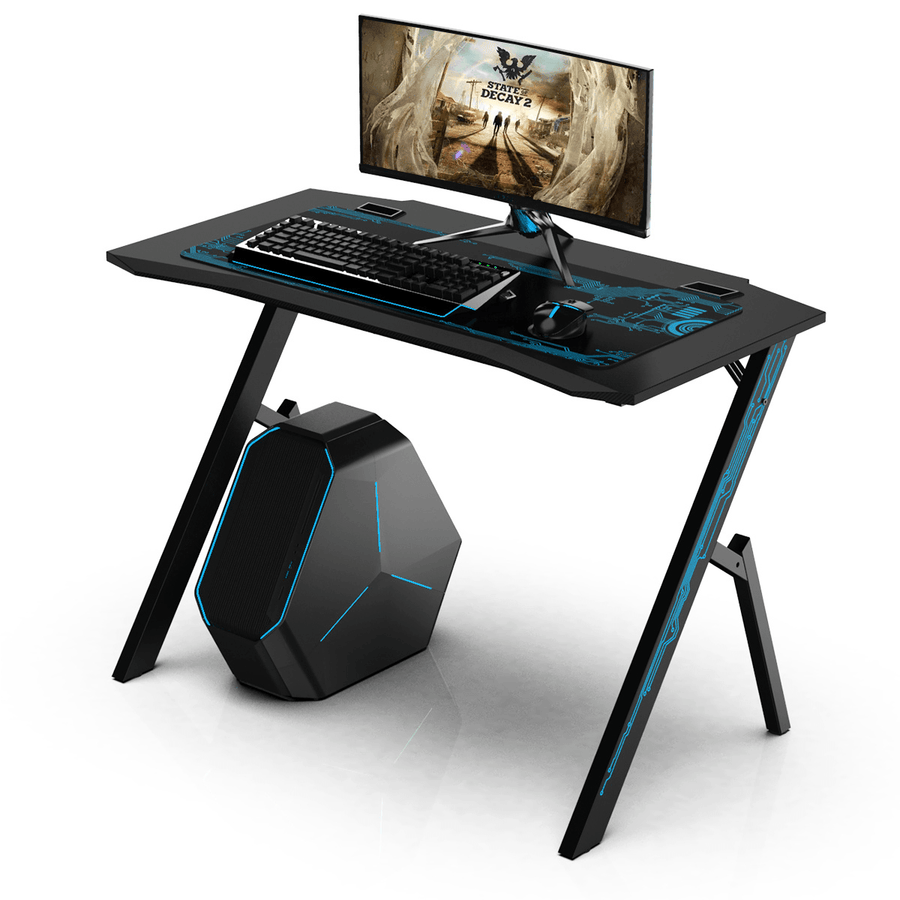 43.3" Minimalist Gaming Computer Desk Black Gamer Table with Mouse Pad for Home Office - Trendha