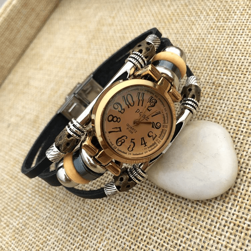Deffrun Vintage Simple Dial Women Bracelet Watch Alloy Case Multilayer Quartz Watch - Trendha