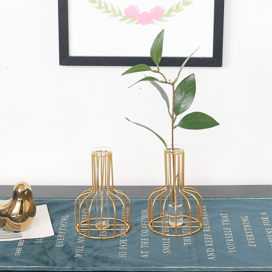 Black/Gold Nordic Style Iron Hydroponic Flower Lantern-Shaped Vase Decoration - Trendha