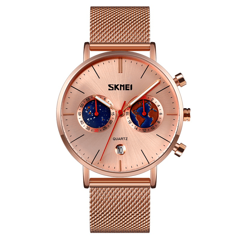 SKMEI 9231 Fashion Men Watch Luminous Date Display Chronograph Creative Small Dial Mesh Belt Quartz Watch - Trendha