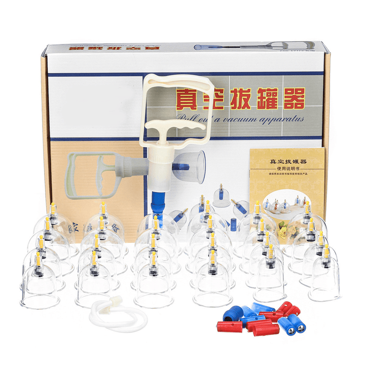 24 Cup Vacuum Cupping Set Massage Acupuncture Kit Suction Massager Pain Relief Device - Trendha