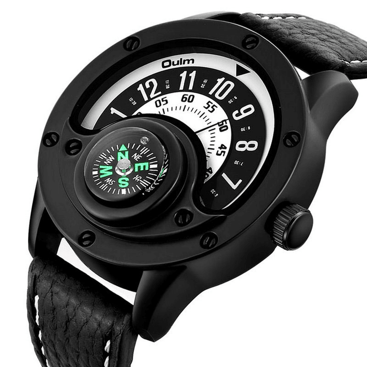 OULM 3880 Compass Creative Men Wrist Watch Fashionable Leather Band Quartz Watch - Trendha