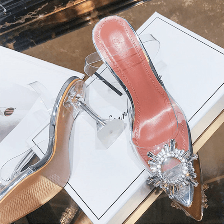 Women Rhinestone Transparent Slingback Fashion Party High Heels Pumps - Trendha