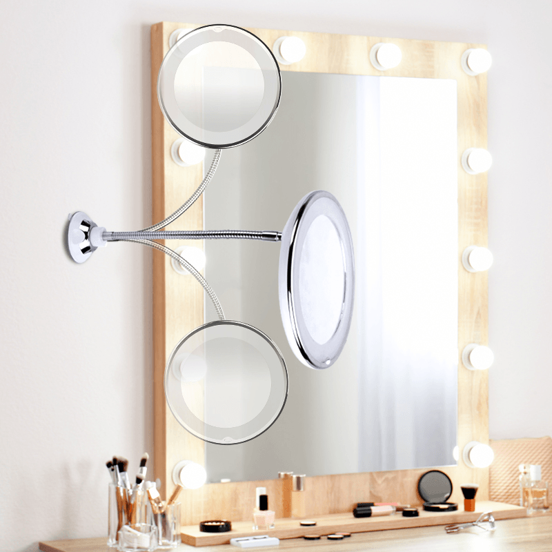 LED Mirror Makeup Mirror 10X Magnifying Vanity Mirror Adjustable 360-Degree Rotating Flexible Sucker Espelho Shaving Mirror - Trendha